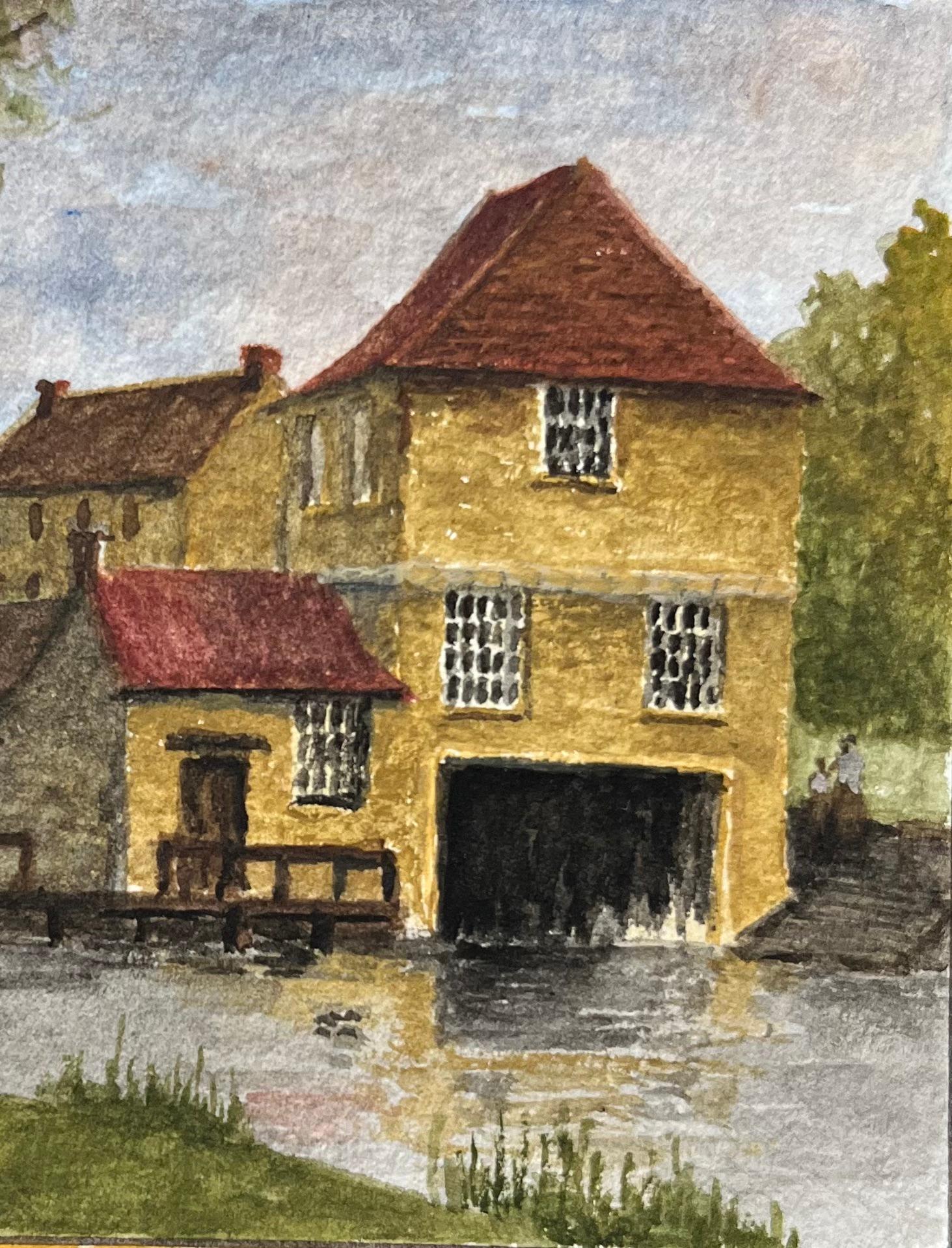 Aquarelle miniature historique du pont à péage historique de Bathampton - École anglaise Art par Jack Grunwell