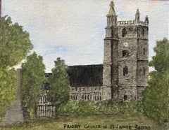 Historisches Miniatur-Aquarell der Priory Church of St. James in Barton