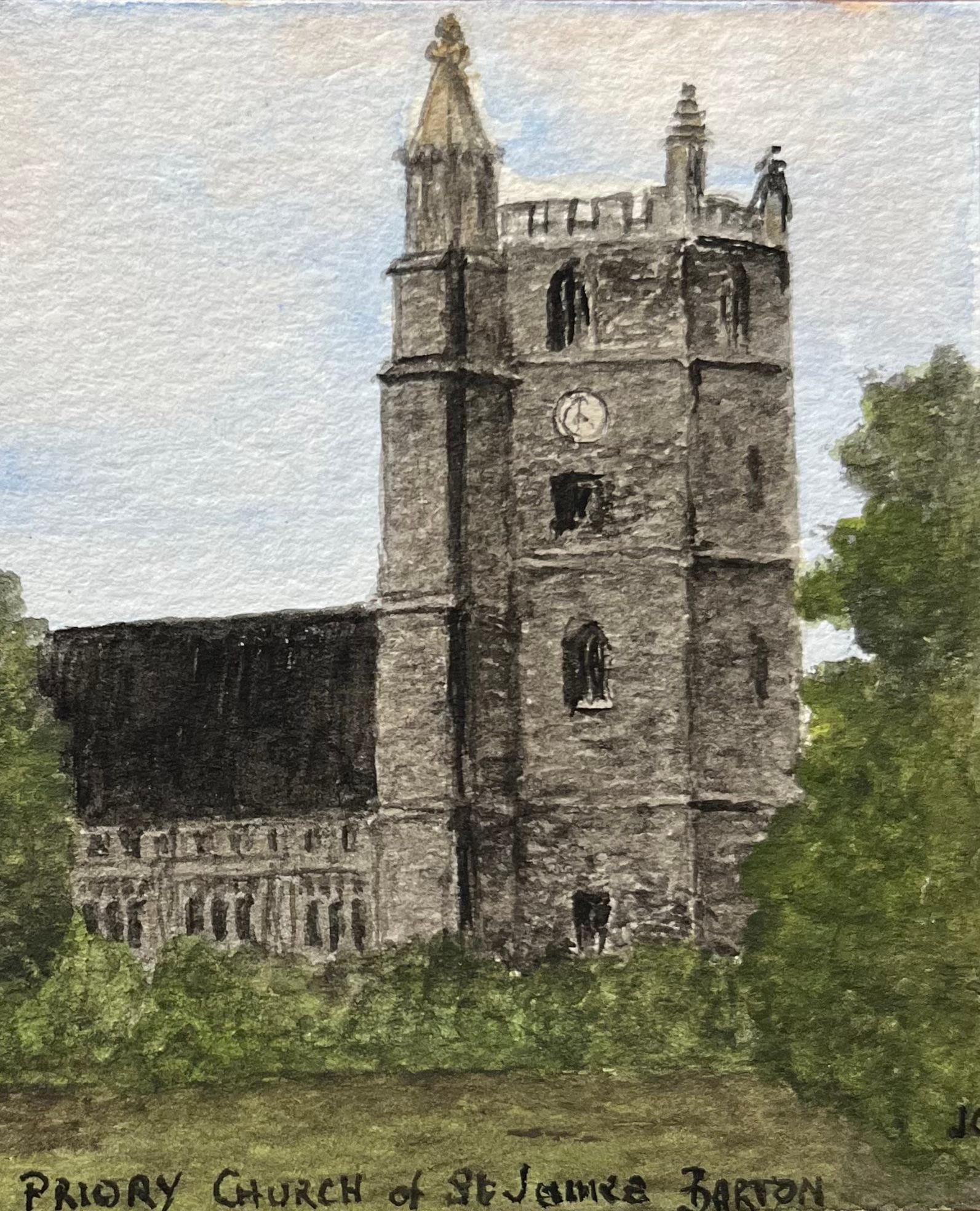 Historisches Miniatur-Aquarell der Priory Church of St. James in Barton (Englische Schule), Painting, von Jack Grunwell