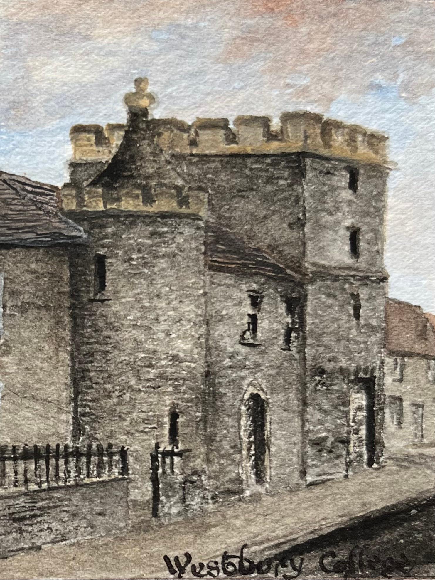 Historic Miniature Watercolor of Westbury College in Bristol - English School Art by Jack Grunwell