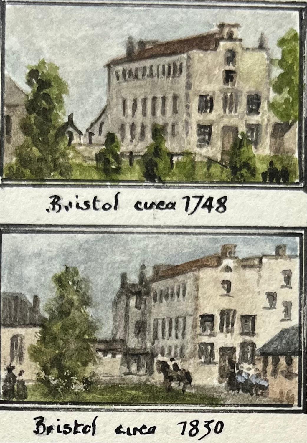 Historic Miniature Watercolor Triptych of John Wesley's Kingswood School - Gray Landscape Art by Jack Grunwell