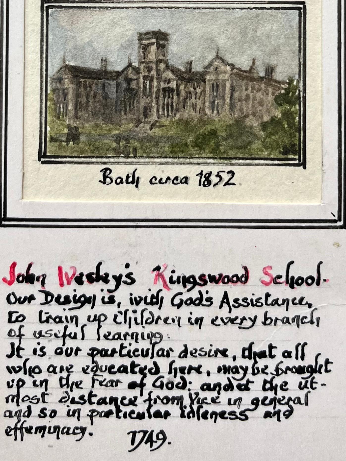 Historic Miniature Watercolor Triptych of John Wesley's Kingswood School - English School Art by Jack Grunwell