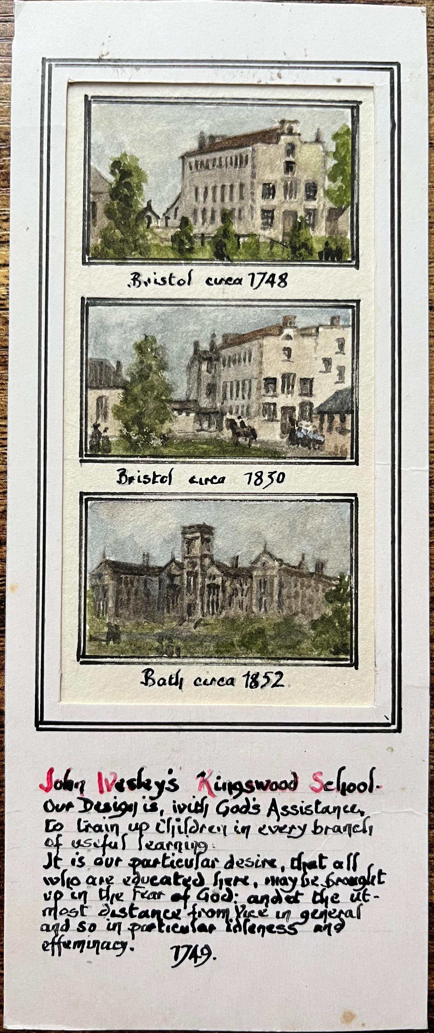 Historic Miniature Watercolor Triptych of John Wesley's Kingswood School - Art by Jack Grunwell