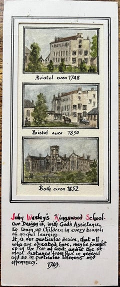 Historic Miniature Watercolor Triptych of John Wesley's Kingswood School