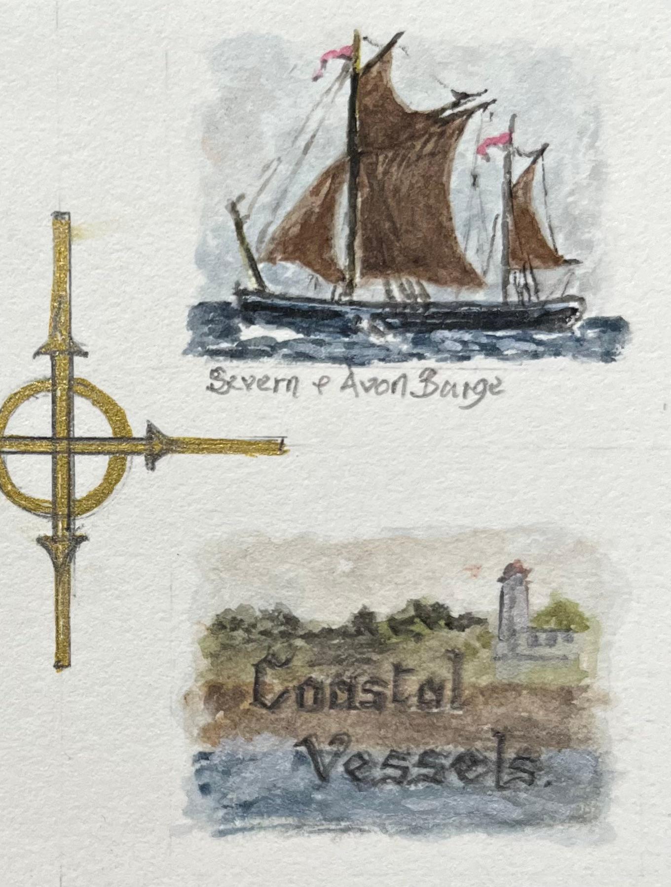 Historic Miniature Watercolor Triptych of Coastal Vessels - Gray Landscape Art by Jack Grunwell