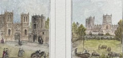 Pareja de acuarelas históricas en miniatura de la catedral y la escuela de Bristol