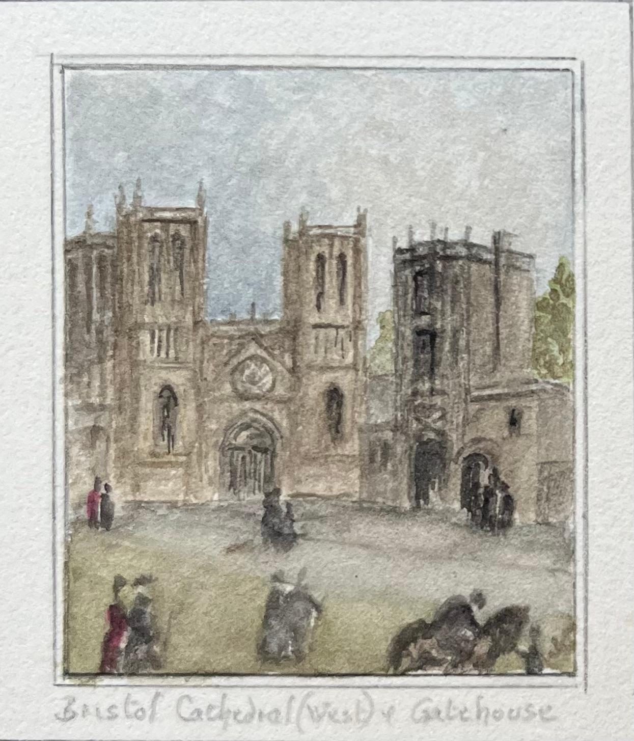 Paar historischer Miniatur-Aquarelle der Kathedrale und Schule von Bristol (Englische Schule), Art, von Jack Grunwell