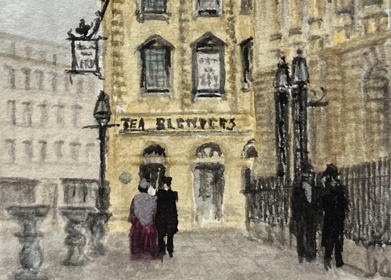 Acquerello in miniatura di una scena in Corn Street a Bristol con i chiodi - Painting Scuola inglese di Jack Grunwell