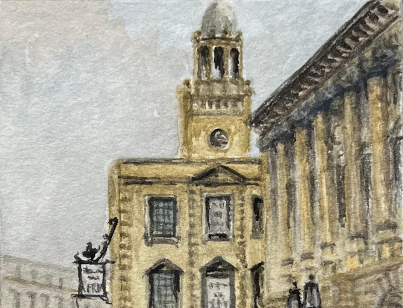 Acquerello in miniatura di una scena in Corn Street a Bristol con i chiodi - Landscape Painting Marrone di Jack Grunwell