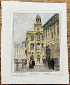 Miniature Watercolor of Scene in Corn Street Bristol Featuring The Nails