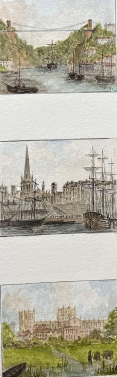Miniature Watercolor Triptych of Historic Views of Bristol