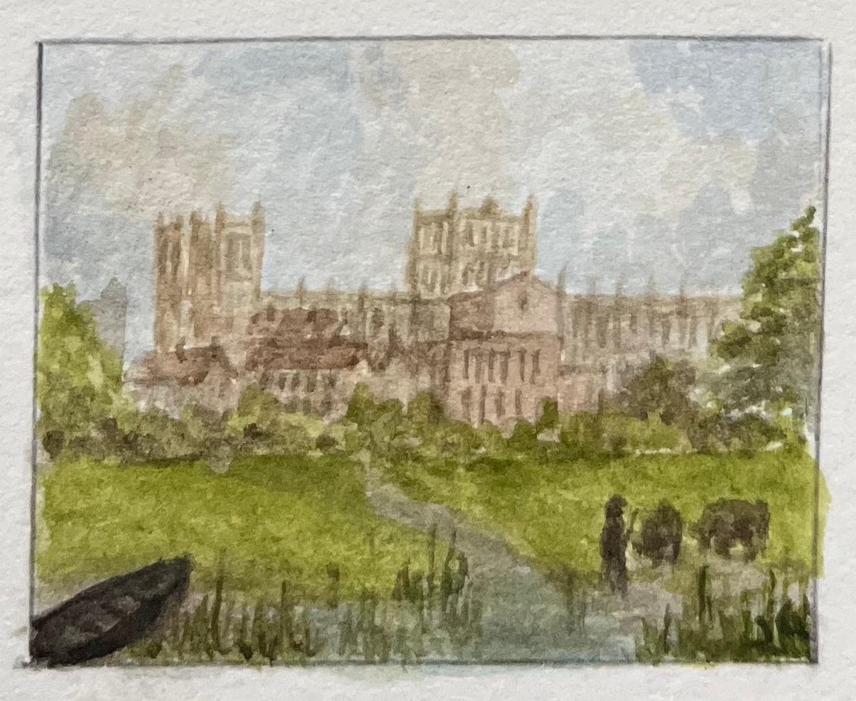 Titolo: Trittico in miniatura ad acquerello di vedute storiche di Bristol
di Jack Grunwell, artista britannico del XX secolo 
Medium: Acquerello su cartoncino sottile, senza cornice
Misure: 6,75 pollici (altezza) x 2,5 pollici (larghezza)
Condit: