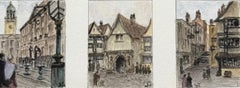 Tríptico histórico en miniatura en acuarela de varias calles de Bristol