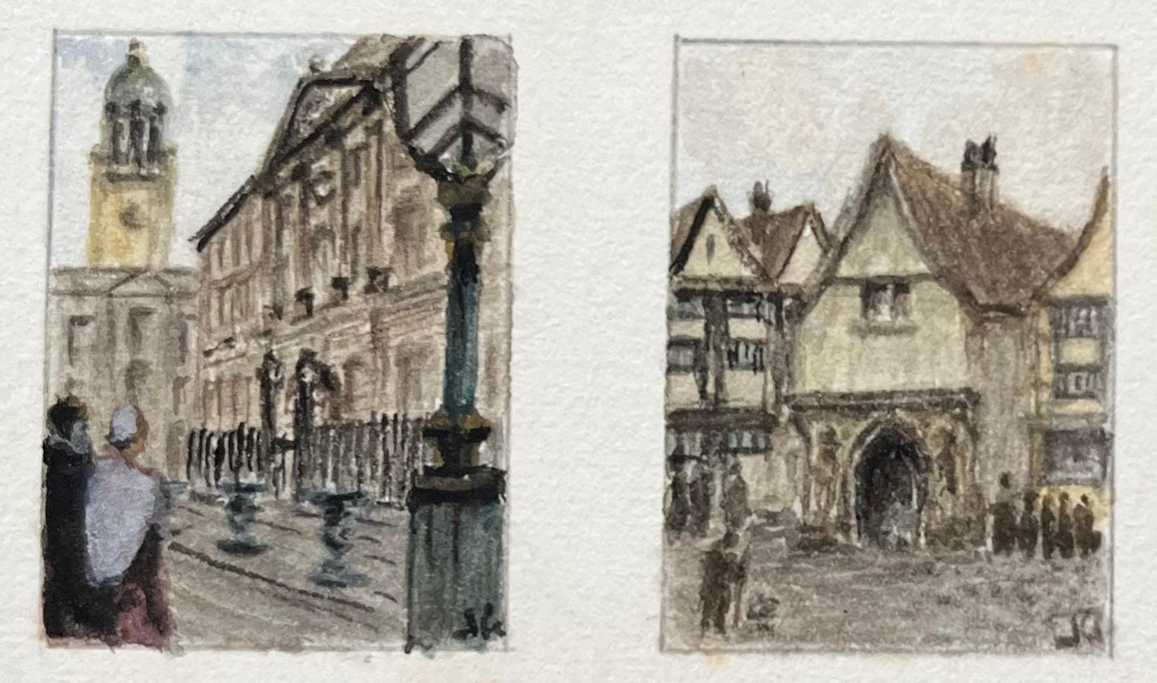 Storico trittico di acquerelli in miniatura di varie strade di Bristol - Painting Scuola inglese di Jack Grunwell