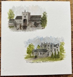 Pair of Miniature Watercolors of Court Farm and St. George’s Chapel Henham Court