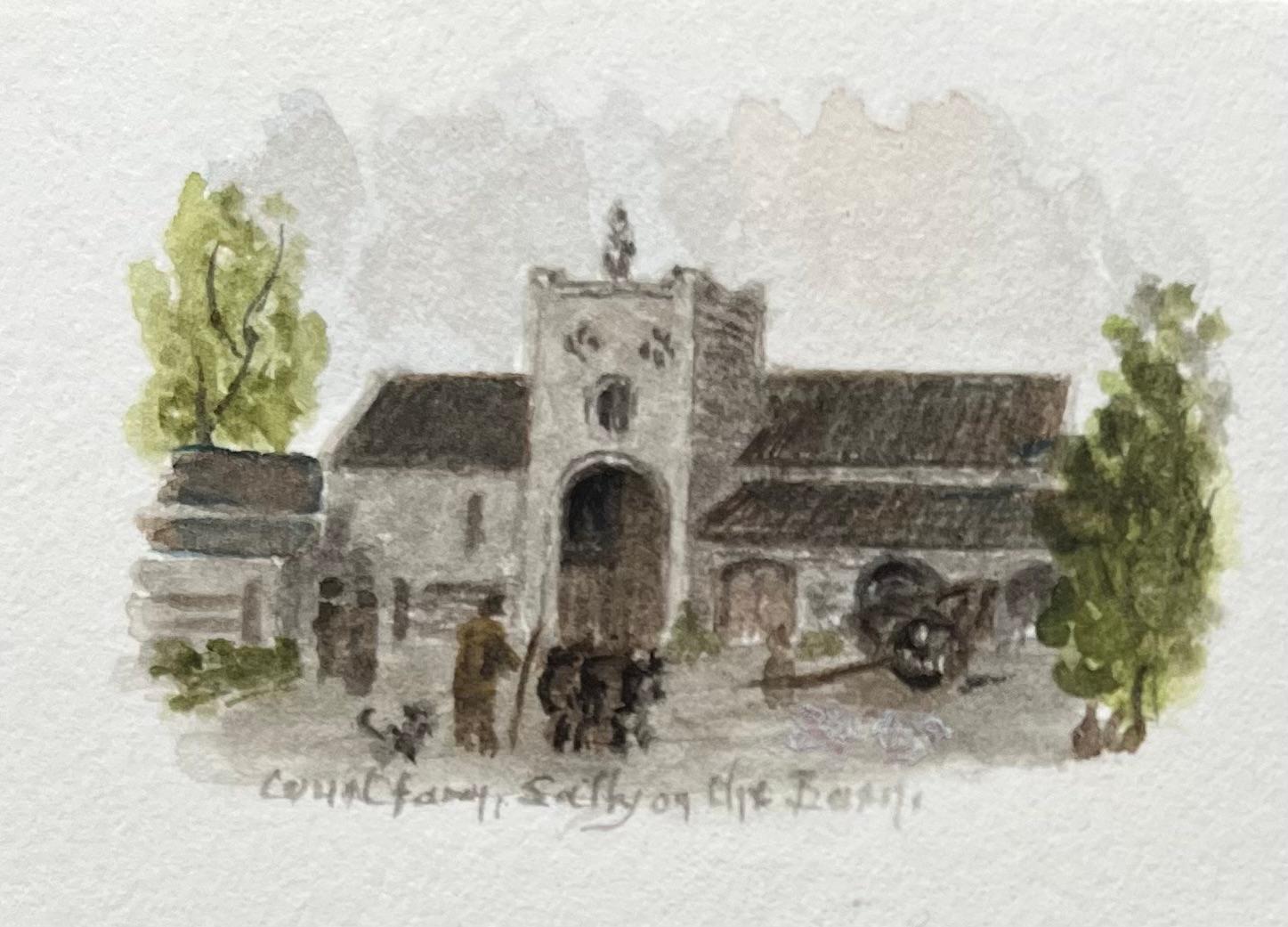 Pair of Miniature Watercolors of Court Farm and St. George’s Chapel Henham Court - English School Painting by Jack Grunwell