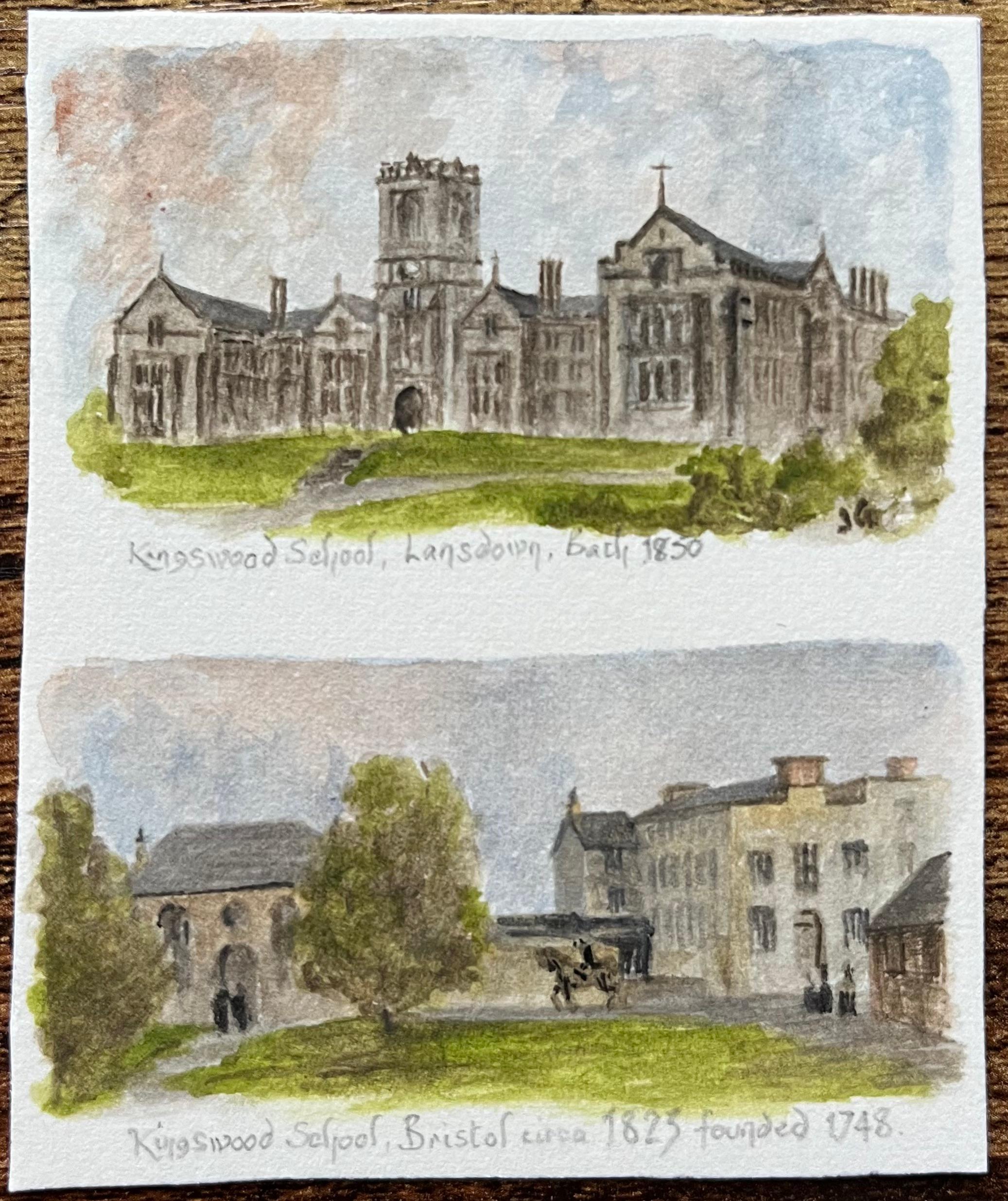 Historische Miniatur-Aquarelle der Kingswood-Schulen in Bath und Bristol – Painting von Jack Grunwell