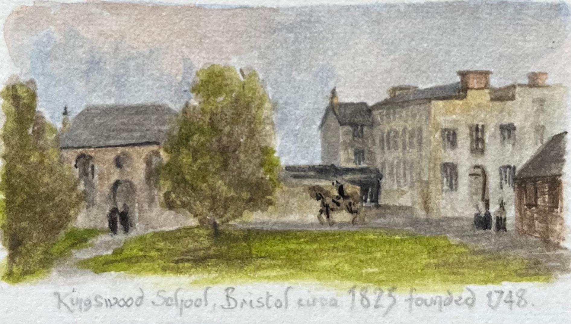 Historische Miniatur-Aquarelle der Kingswood-Schulen in Bath und Bristol (Grau), Landscape Painting, von Jack Grunwell