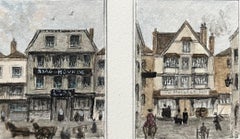 Pareja de acuarelas históricas en miniatura de dos posadas históricas de Bristol