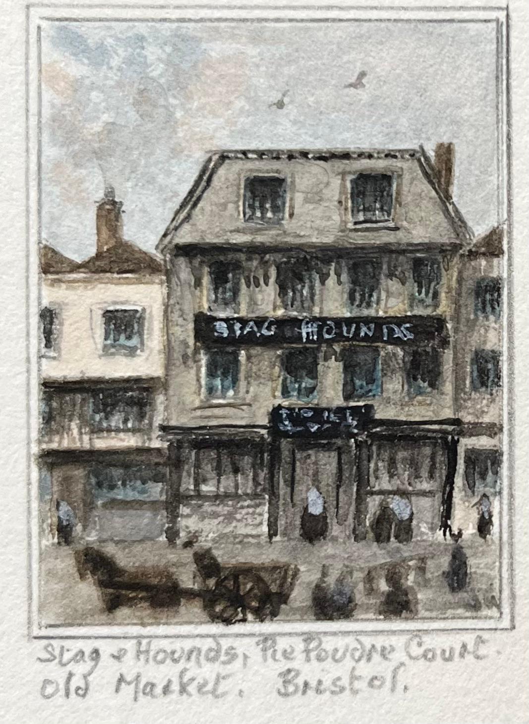 Coppia di acquerelli storici in miniatura di due locande storiche di Bristol - Painting Scuola inglese di Jack Grunwell