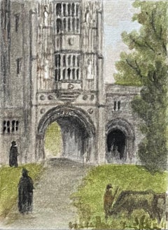 Acuarelas históricas en miniatura de la Puerta de la Abadía de la Catedral de Bristol