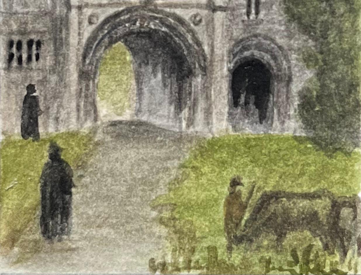 Historische Miniatur-Aquarelle des Abbey Gate der Kathedrale von Bristol (Englische Schule), Painting, von Jack Grunwell