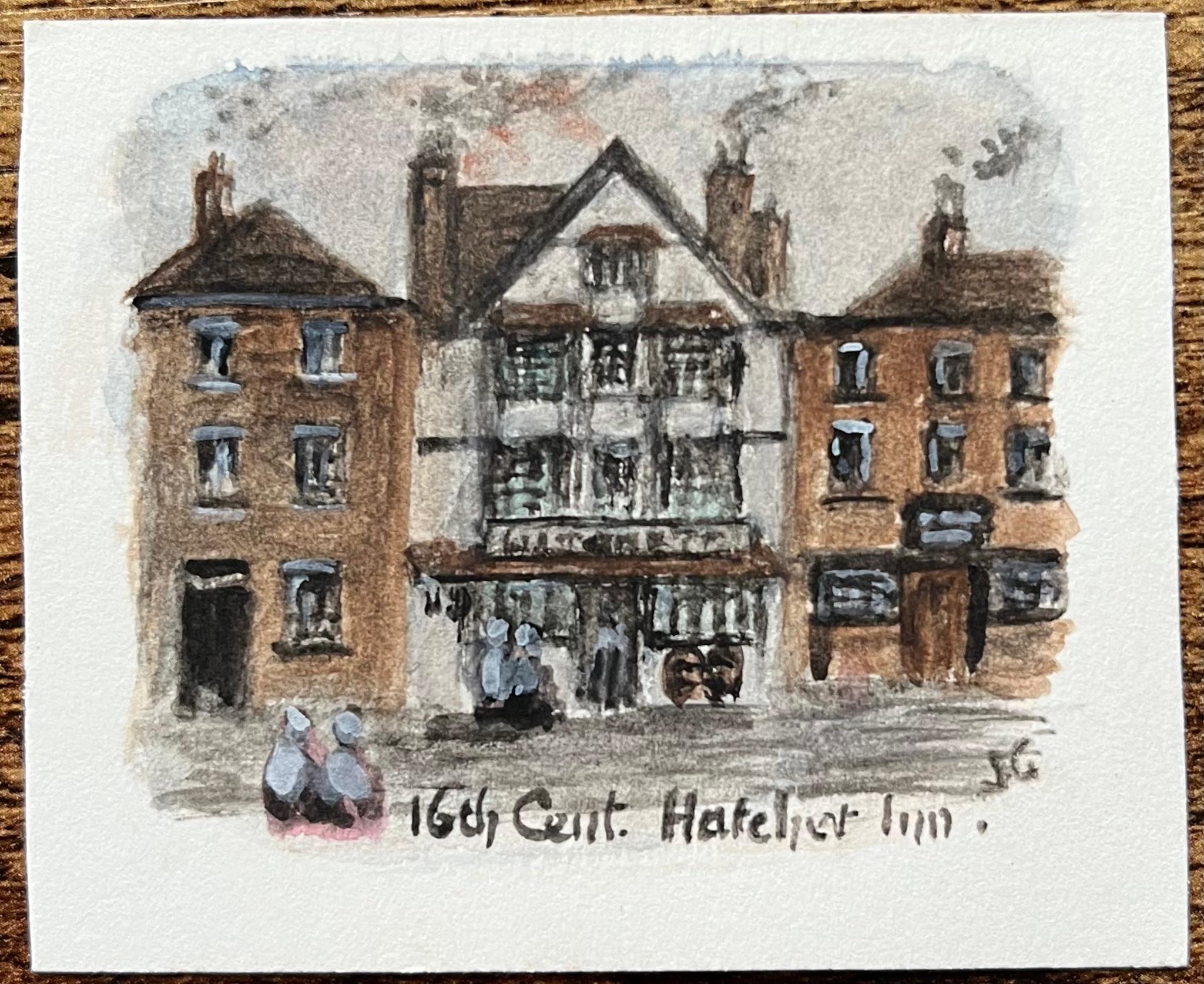 Historic Miniature Watercolors of The Hatchet Inn in Bristol - Painting by Jack Grunwell