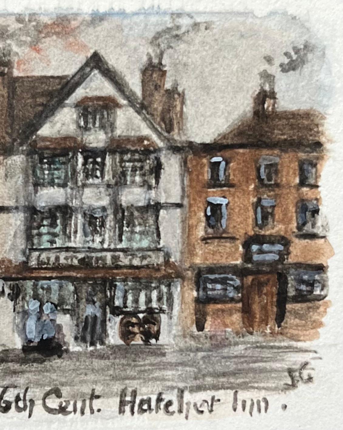 Historic Miniature Watercolors of The Hatchet Inn in Bristol - Gray Landscape Painting by Jack Grunwell