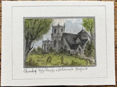 Historic Miniature Watercolor of Church of Holy Trinity and St Edmund Hatfield