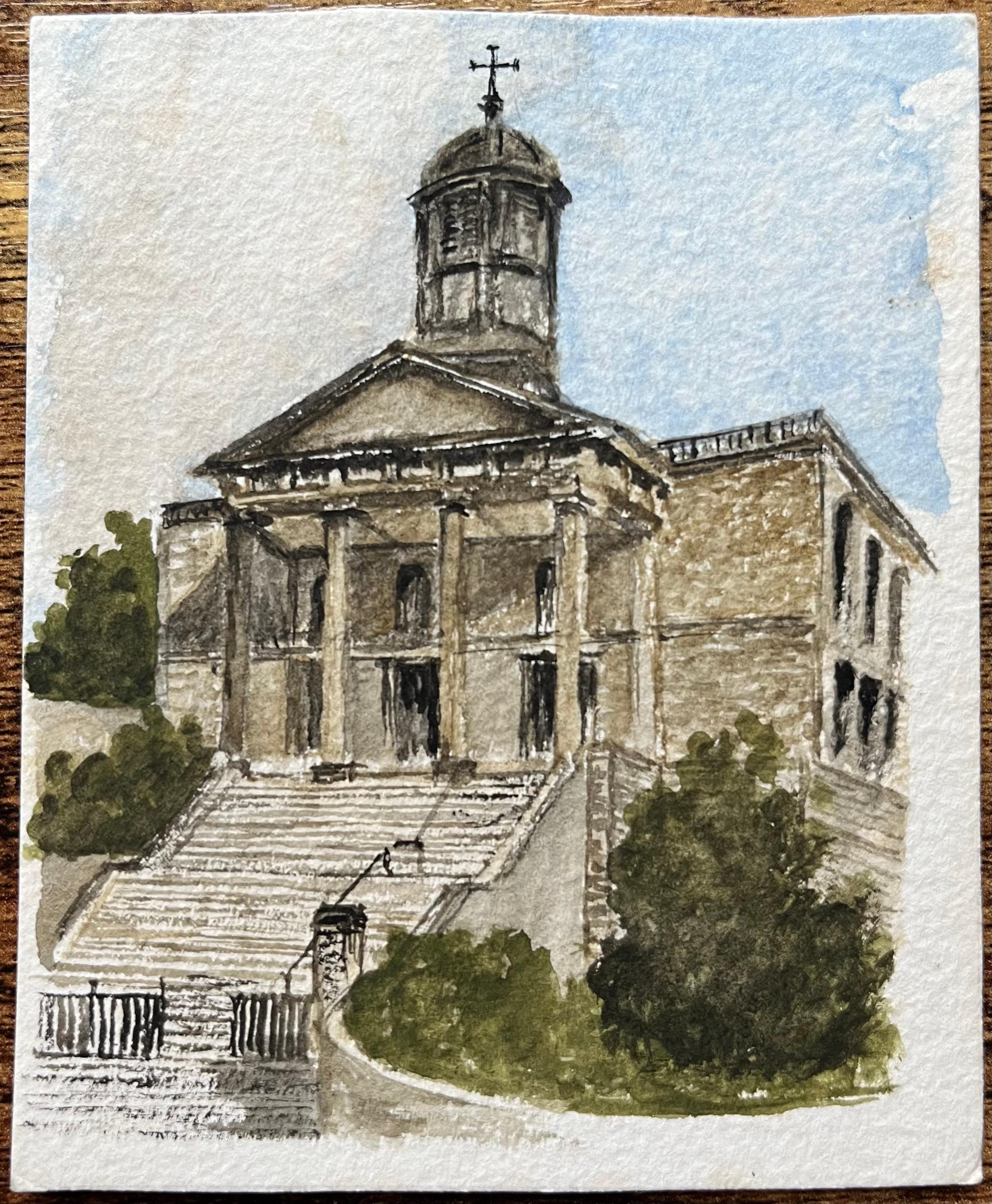 Historisches Miniatur-Aquarell der St. George's Church in Bristol – Art von Jack Grunwell
