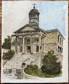 Historic Miniature Architectural Watercolor of St George’s Church in Bristol