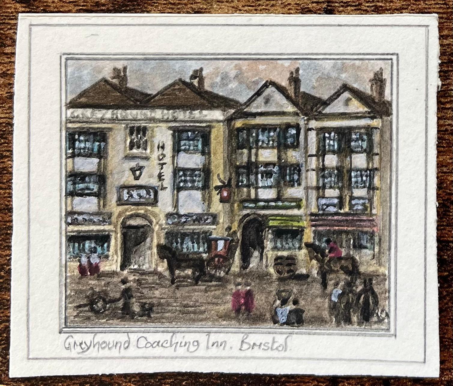 Set of Four Historic Miniature Watercolor of Bristol Coaching Inns and Landmarks For Sale 1
