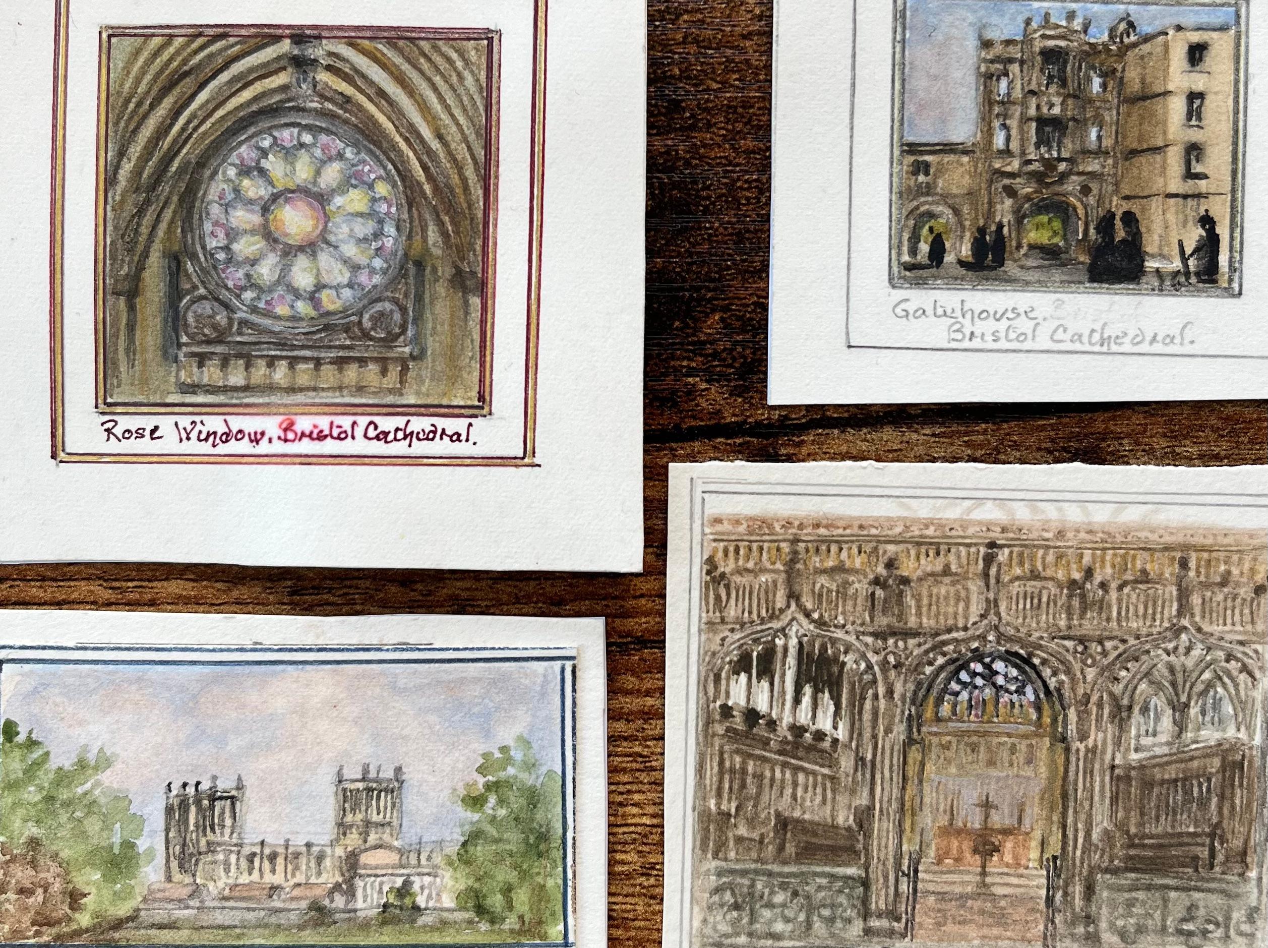 Jack Grunwell Landscape Painting – Satz von vier Miniatur-Aquarellen der Kathedrale von Bristol und architektonischen Details