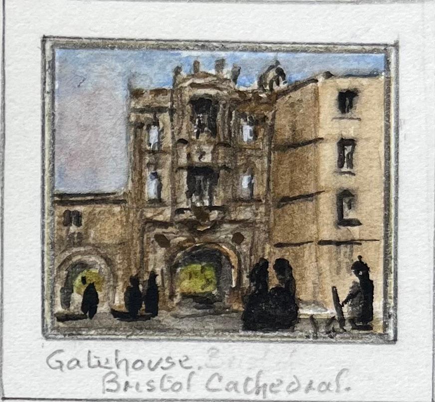Satz von vier Miniatur-Aquarellen der Kathedrale von Bristol und architektonischen Details (Grau), Landscape Painting, von Jack Grunwell