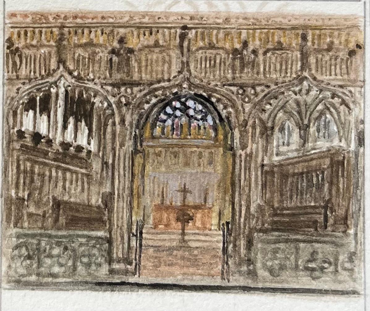 Satz von vier Miniatur-Aquarellen der Kathedrale von Bristol und architektonischen Details im Angebot 1