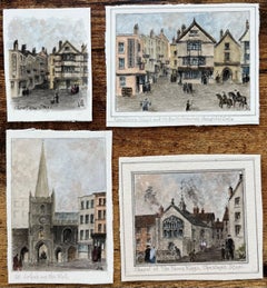 Four Miniature Watercolor of Landmarks Christmas Steps and St John on the Wall