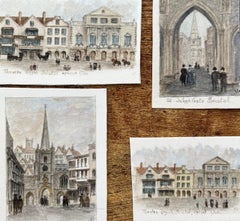 Set of Four Miniature Watercolor of Bristol Theatre Royal and St John’s Gate