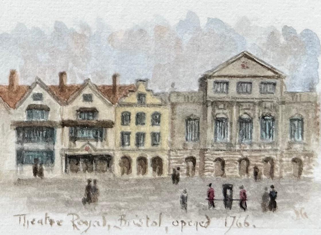Set di quattro acquerelli in miniatura di Bristol Theatre Royal e St. Johns Gate in vendita 1