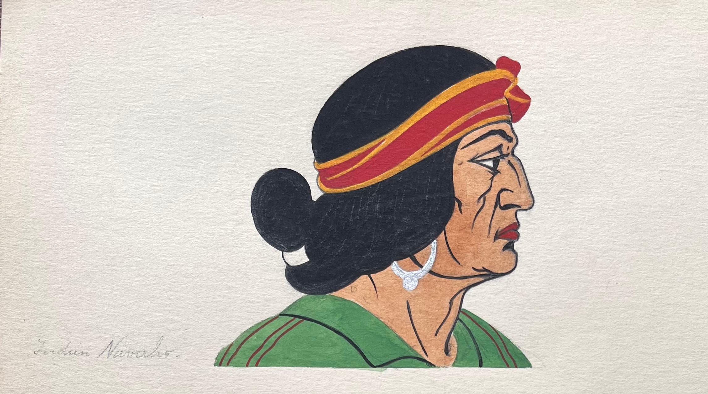 Portraits français à la gouache d'étude des figures Navajo Hopi et Apache - Modernisme américain Art par Emile GALLOIS (1882-1965)