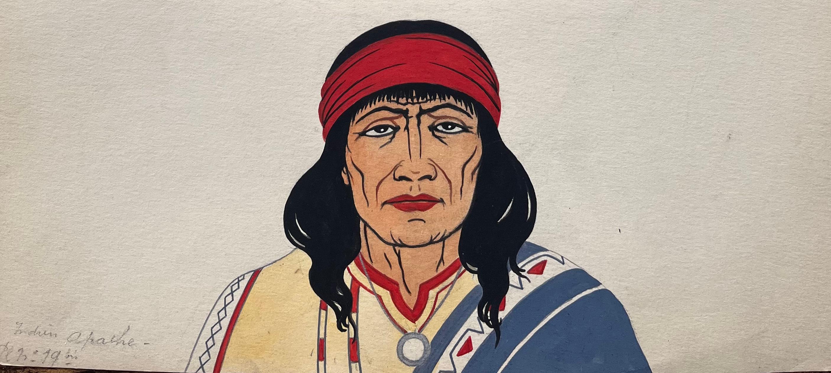 Titre : Étude à la gouache française de portraits de personnages Navajo Hopi et Apache
par Emile GALLOIS (1882-1965, français)
Signé : Oui
Support : Peinture originale à la gouache sur papier épais non encadré,
Taille : 13,75 pouces (hauteur) x 11