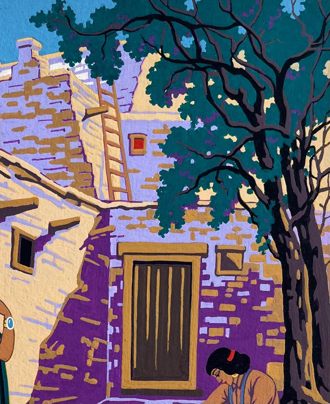 Titolo:  Vibrante dipinto a guazzo francese di creatori di gioielli Navajo ad Albuquerque
di Emile GALLOIS (1882-1965, francese)
Firmato: Yes One
Medio: Pittura originale a guazzo su carta spessa non incorniciata,
Dimensioni: 13,75 pollici (altezza)