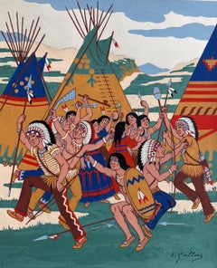 Französisches Gouache-Gemälde von Sioux Scalp-Tänzertradition in South Dakota, Gouache