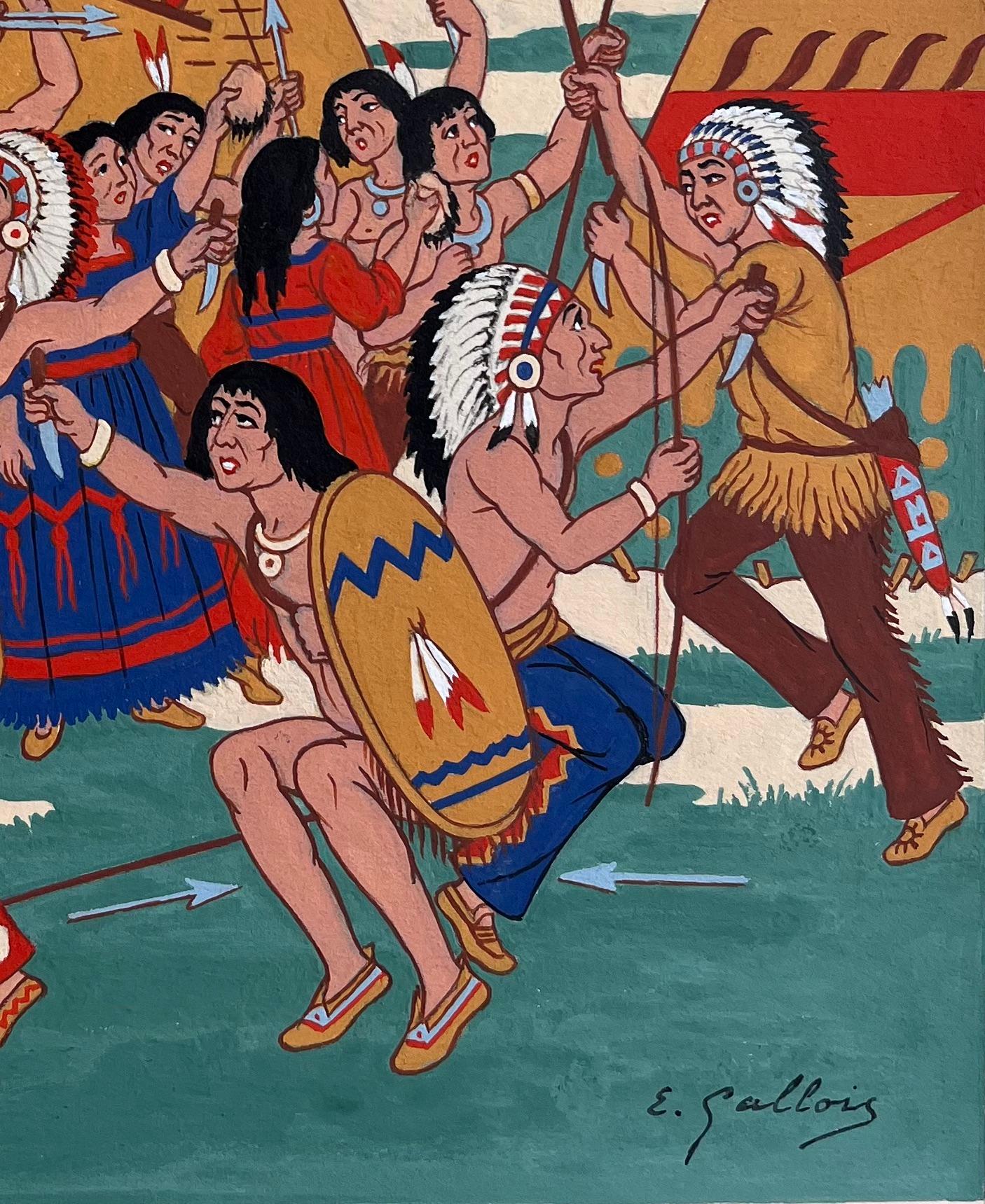 French Gouache Painting of Sioux Scalp Dance Ritual in South Dakota For Sale 1