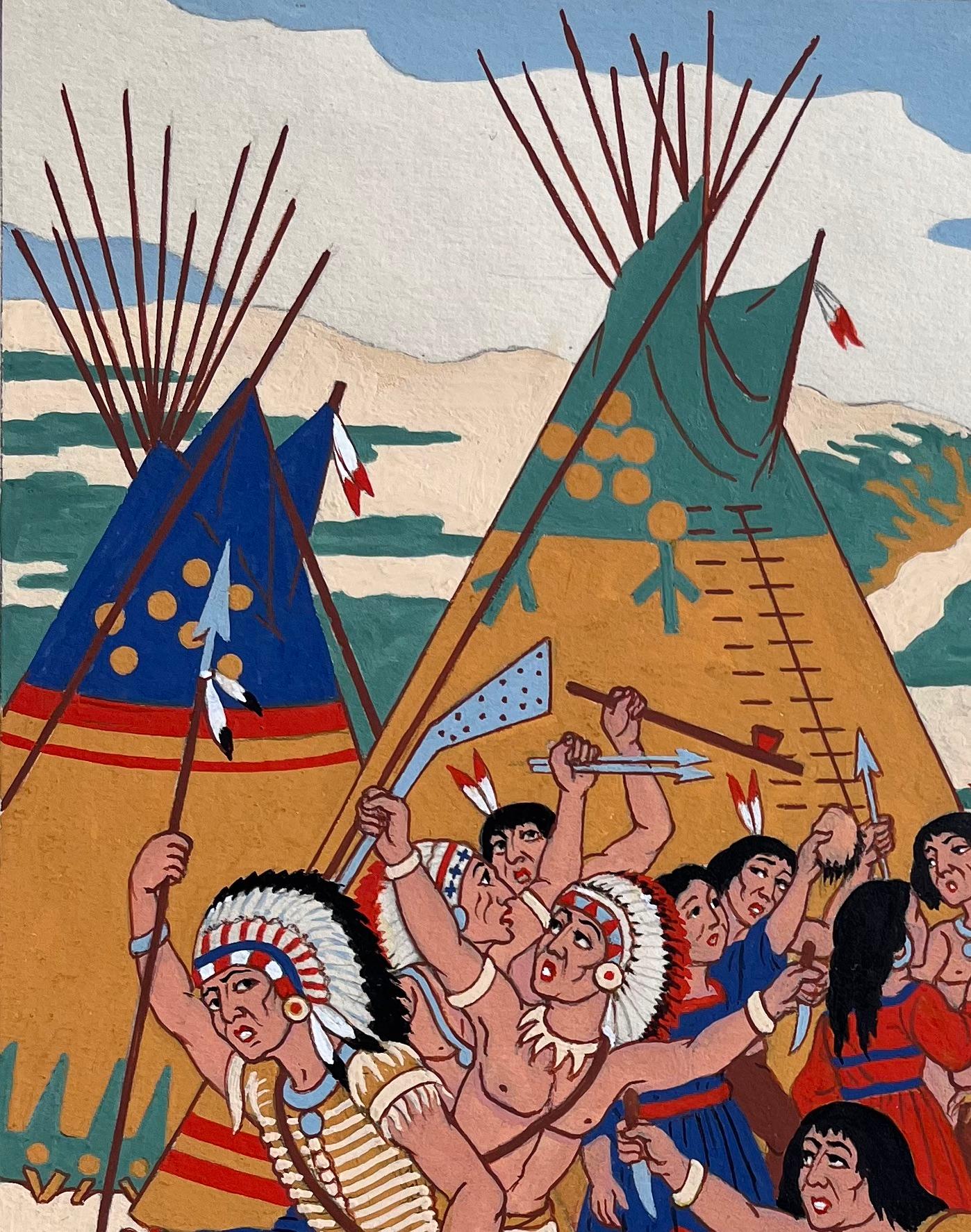 French Gouache Painting of Sioux Scalp Dance Ritual in South Dakota For Sale 2