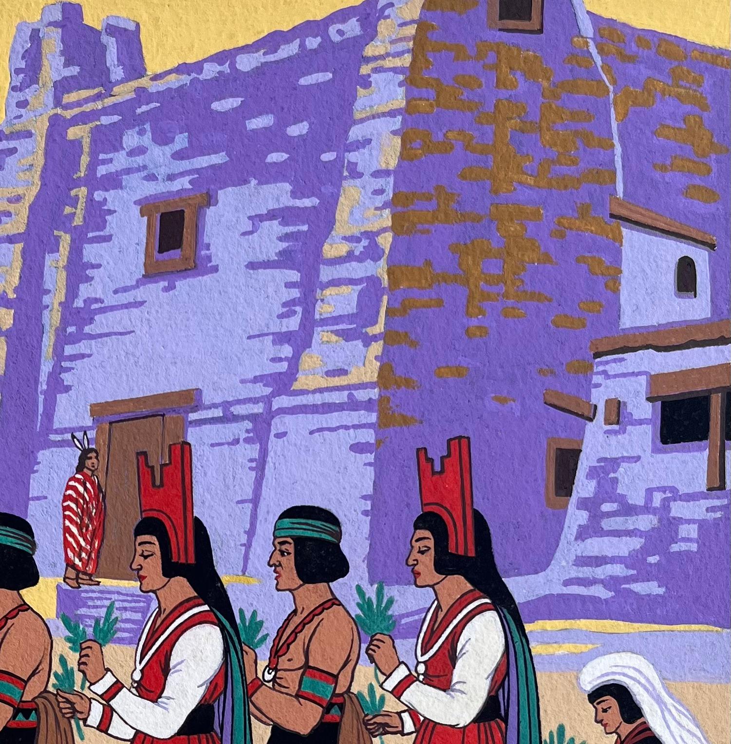 Französisches Gouache-Gemälde des Acoma Pueblo Korn Tanzes in New Mexico im Angebot 1
