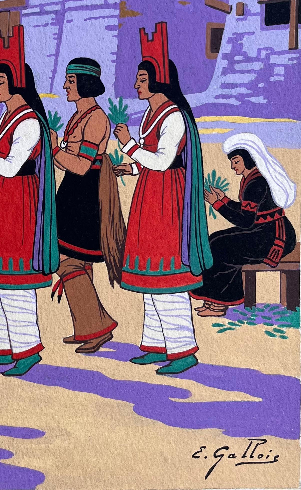 Französisches Gouache-Gemälde des Acoma Pueblo Korn Tanzes in New Mexico (Amerikanische Moderne), Art, von Emile GALLOIS (1882-1965)