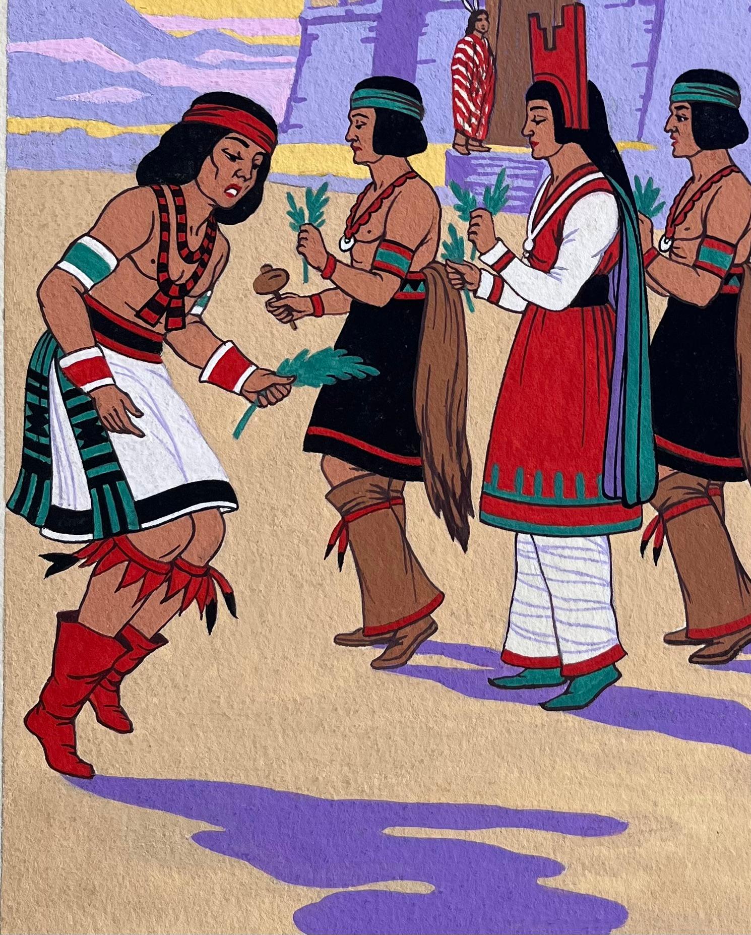Französisches Gouache-Gemälde des Acoma Pueblo Korn Tanzes in New Mexico (Grau), Figurative Art, von Emile GALLOIS (1882-1965)