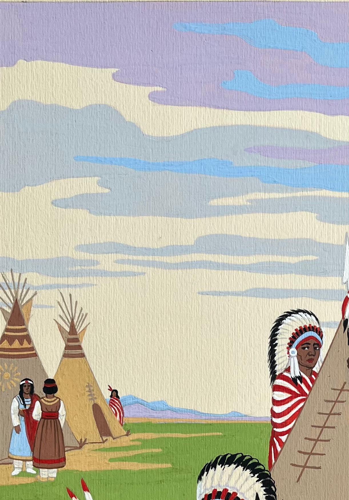 Title: French Gouache Painting of Indigenous Council Gathering in Colorado Nevada
by Emile GALLOIS (1882-1965, French)
Signed: Yes
Medium: Original gouache painting on thick unframed paper,
Size: 13.75 inches (height) x 11 inches (depth)
Conditon: