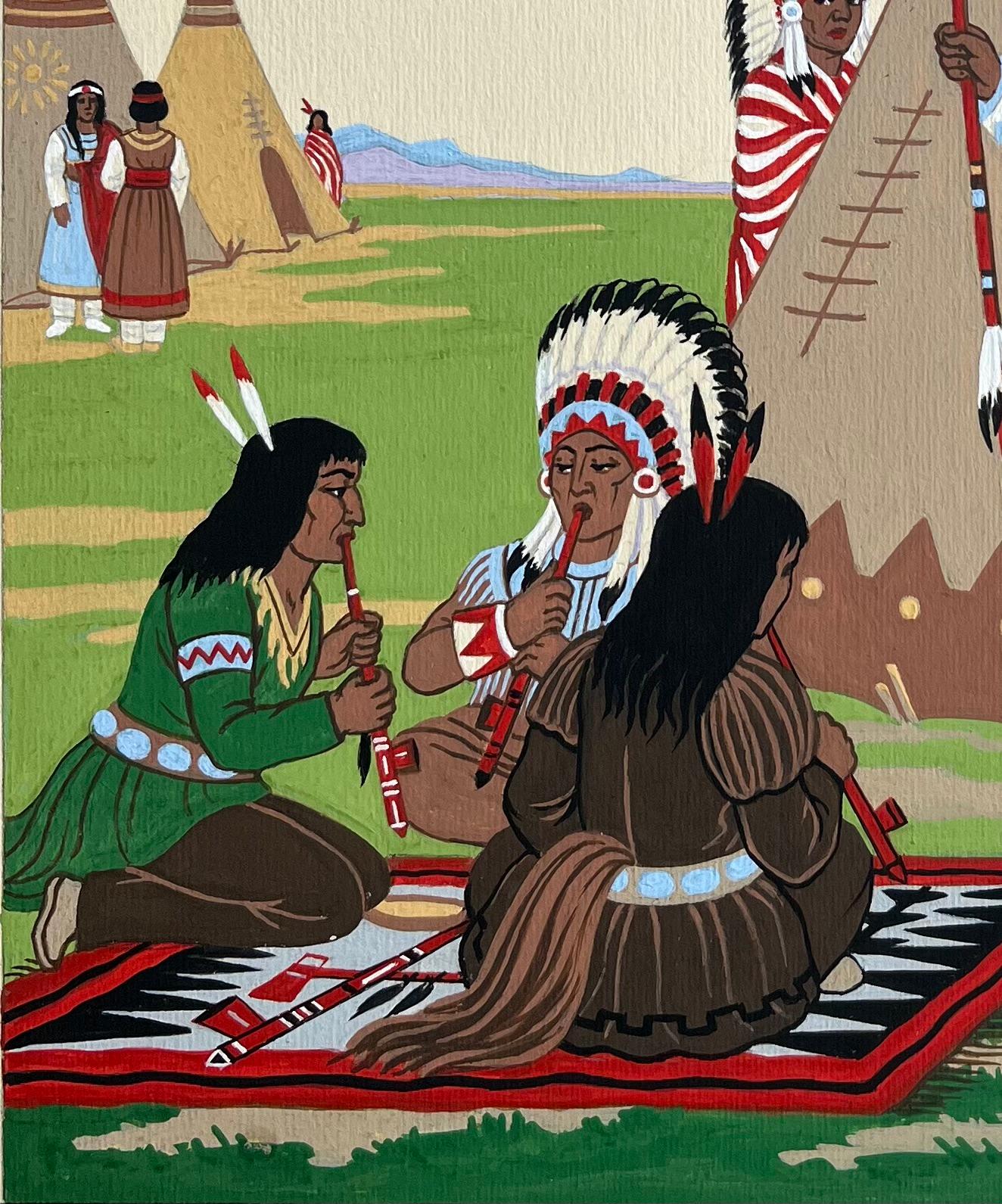 French Gouache Painting of Indigenous Council Gathering in Colorado Nevada - American Modern Art by Emile GALLOIS (1882-1965)