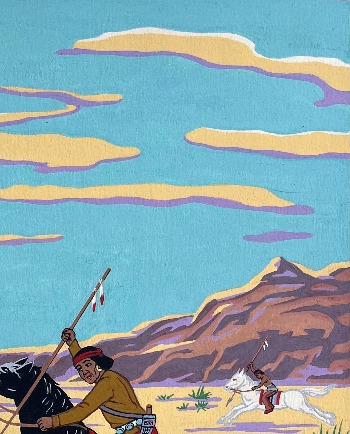 French Gouache Painting of Native American Antelope Hunt in Utah For Sale 2